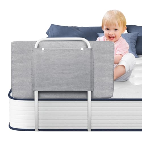 Soontrans Rausfallschutz Bett, Sorgt für Süße Träume für Ihren Kleinen, Rausfallschutz Boxspringbett Gepolstert Umramung & 5-Stufen Höhenverstellbar, für Kinderbett Elternbett Reise (Grau, 50 cm)