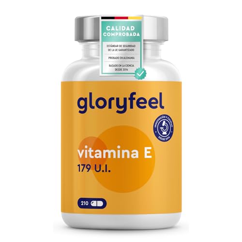 Vitamina E 179 UI - 210 Cápsulas (Para 3 meses) - Potente Antioxidante de D-α-tocoferol (la forma más Bioactiva de Vitamina E) - Protege las celulas del estres oxidativo* - Sin aditivos ni OGM