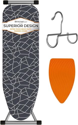 Bartnelli Compact Ironing Board 13x43 Iron Surface Patent Folding System with Adjustable Height, 4...