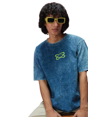 Image of Veirdo Heavy GSM Pure Cotton Men's Graphic Print Oversized Fit Half Sleeve Round Neck Cotton Acid Wash Print T-Shirt in Different Colors with Sizes ranging from S to 2XL.