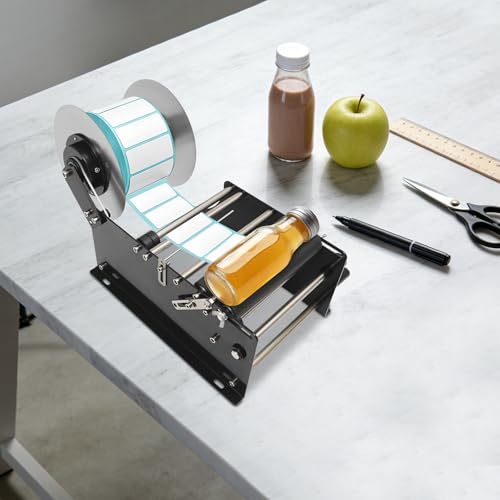 Image of Semi Automatic Round Bottle Labeling Machine, MT-30 Manual Labeling Machine Adjustable for 0.79-4.72 inch Diameter with Cartridge for Vial Light Small Bottles Effortless Labeling