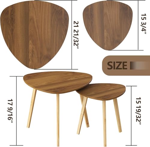 Image of Modern Wooden Nesting Side Table Set of 2 for Living Room | Space Saving Sofa Side Table | Bedside End Table | Multipurpose Accent Tables for Home Bedroom Office (Pink White, Nesting)