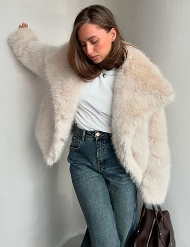 Gihuo Women's Faux Fur Jacket Winter Long Sleeve Fluffy Lapel Furry Shaggy Jacket Coat2