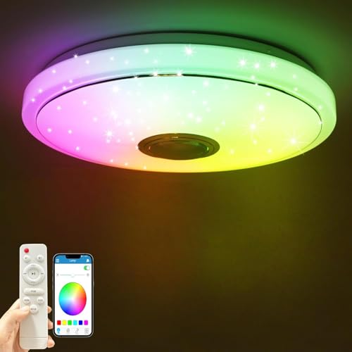 Hopelit LED Deckenleuchte RGB Farbwechsel Smart Deckenlampe mit Bluetooth Lautsprecher Fernbedienung Deckenleuchte Led Ø28 5cm App-Steuerung Dimmbar für Wohnzimmer Schlafzimmer