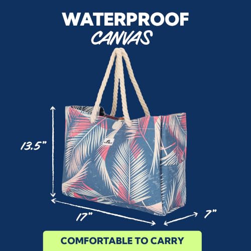 Image of SUN NINJA Canvas Beach Tote Bag with 3 Pockets and a Wooden Closure Toggle