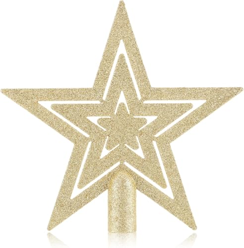 VEYLIN Weihnachtsbaumspitze 21cm Stern aus Kunststoff - roségoldene...