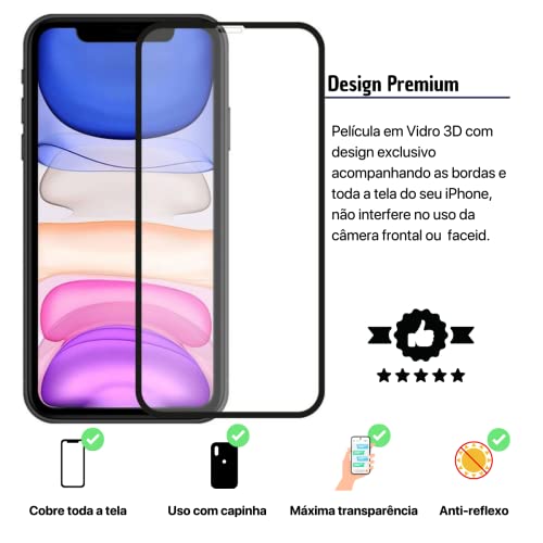 Película De Vidro 3D Tela Toda Para iPhone + Capa Capinha Case (iPhone 11)