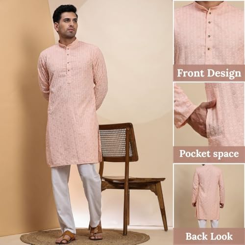 Image of Pro-Ethic Style Developer Mens Indian Traditional Cotton Kurta Sets, Men Kurta Set Indian Wedding Dress (A-117)