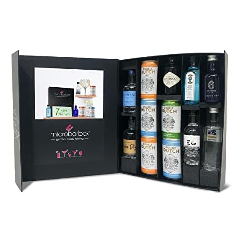 MicroBarBox 7 Gin Heaven Gift Set including Hendrick's Gin, 6 O'Clock, Bombay Sapphire, Edinburgh, Anno, Real English, Martin Miller's Gin & mixers | Presented in a Beautiful Gift Box Cover