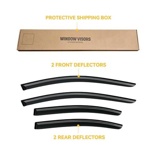 Image of Window Visor for 2009-2015 Nissan Maxima, Out-Channel Rain Guards Shields Vent Deflector Shade Wind Dark Smoke 2010 2011 2012 2013 2014, Tape-On Outside-Mount, 4PCS