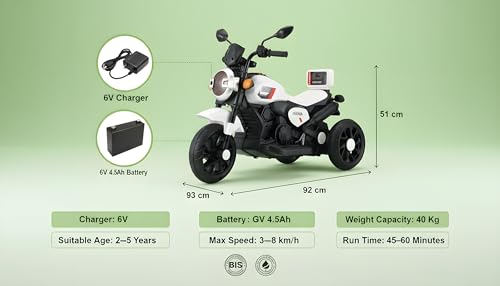 Image of Wishmaster Xtreme Electric Bike for Kids | 6V Battery Operated Ride-On with Bluetooth, MP3 Music, LED Lights & Foot Accelerator | Sturdy & Safe Toy Bike for Boys & Girls (1-5 Years)