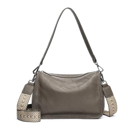 Bolsa tiracolo de couro genuíno feminina leve bolsa de ombro pequena Hobo, Cinza escuro, Small, Bolsas transversais femininas