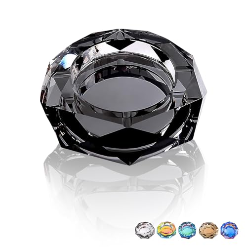 Coomin Crystal Glass Ashtray, Sparkly Cigar Cigarettes Ash Tray, Ashtrays for Smokers Indoor Office Home Desktop Tabletop, Gift Packaging, Black