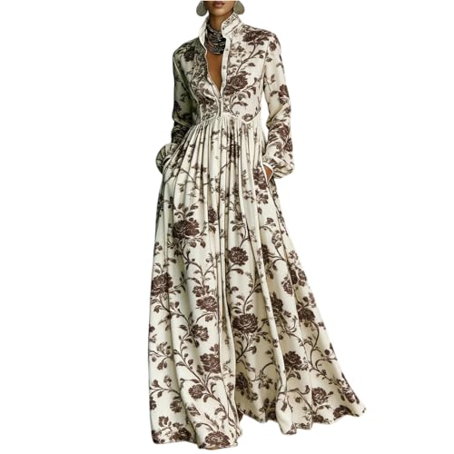 Summer Dresses for Women Button Down Mother of Bride Dresses Wedding V Neck Long Sleeve Formal Cocktail Dresses Brown