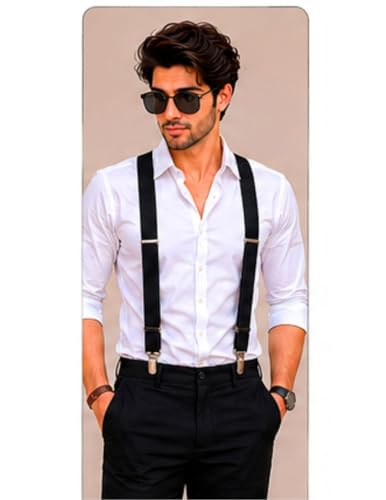 Image of BookMyCostume Trendy Black Formal Unisex Premium Suspenders Adults Fancy Dress Costume Accessory Adults