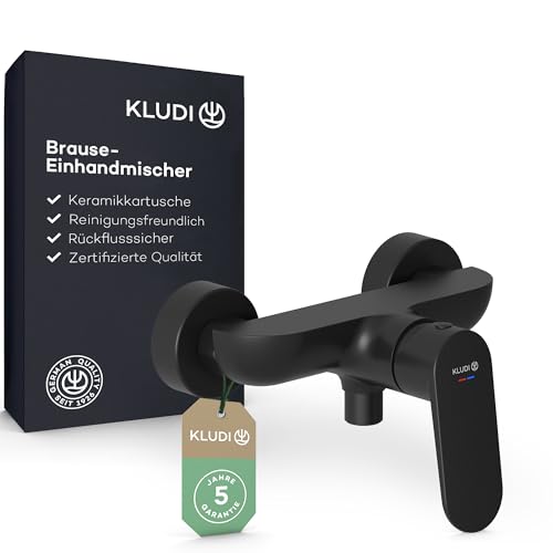 KLUDI-X1 Duscharmatur für 1 Verbraucher, Aufputz zur Wandmontage mit S-Anschlüssen, Brause-Einhandmischer mit hochwertiger Keramikkartusche, Mischbatterie Dusche in Schwarz Matt