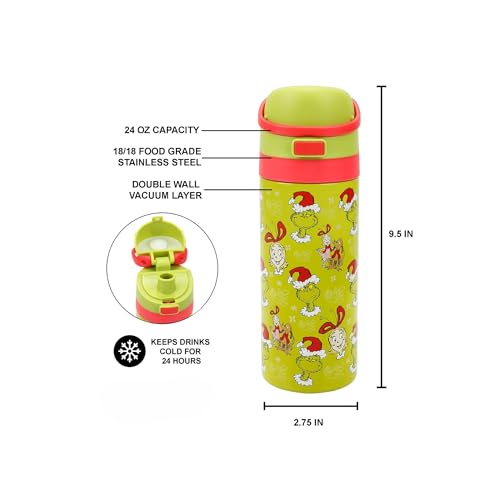 Image of The Grinch & Cindy-Lou Who All-Over Print Green 24 Oz Stainless Steel Water Bottle
