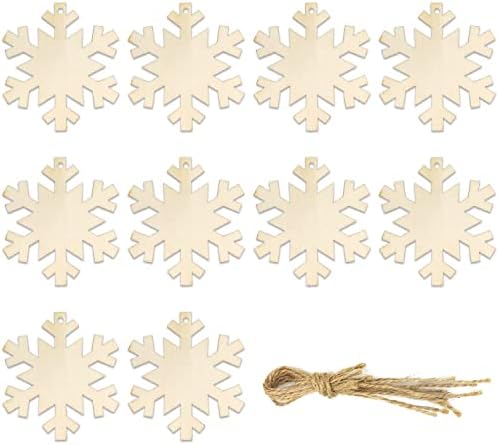 CHEERYMAGIC Christmas Wooden Ornaments 10PCS Natural Wood Slices Christmas Tree Hanging Ornaments Decoration Blank Wood Christmas Crafts for DIY Crafts Christmas Tree Decorations A6-SDSMPGJ (Snow)