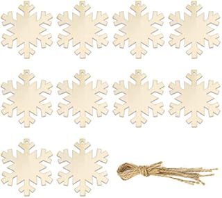 CHEERYMAGIC Christmas Wooden Ornaments 10PCS Natural Wood Slices Christmas Tree Hanging Ornaments Decoration Blank Wood Christmas Crafts for DIY Crafts Christmas Tree Decorations A6-SDSMPGJ (Snow)