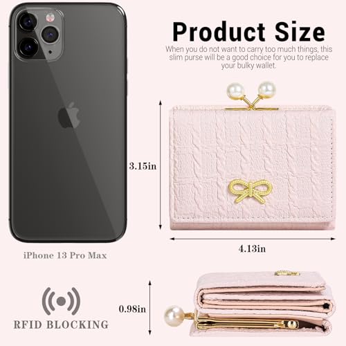 BIAOTIE Wallet Women RFID Blocking Trifold Pocket Wallet Multi Card Holder Ladies Purse Cute Wallets for Women&Girls (Pink)3