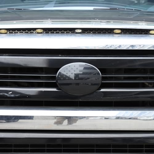 LLKUANG Car Front Emblem Trim Cover Compatible with Toyota Tundra 2007-2026, ABS Front Grille Emblem Smoked Badge Logo Cover Circle Ring Decorative Overlay Accessories (Black-US Flag, 2007-2021) by LLKUANG - Used condition - US$29.80