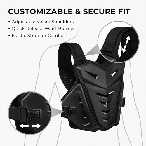 VOURTM Lightweight Chest Armor Motorcycle Armor Body Guard Vest,Adjustable Mens Back Protection for Durable Impact Protection in Motocross,Road Motorcycling,Skating and Other Sports