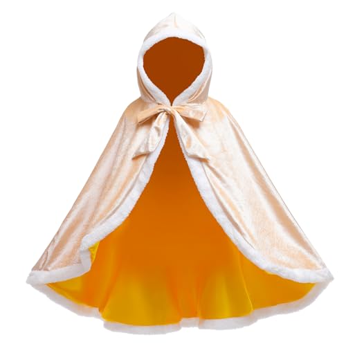 Proumhang Prinzessinnen Umhang Prinzessinnen Cape Prinzessin Kostüm Umhang Kinder Mädchen Prinzessin Umhang mit Kapuze Gold 110 für 3-4 Jahre