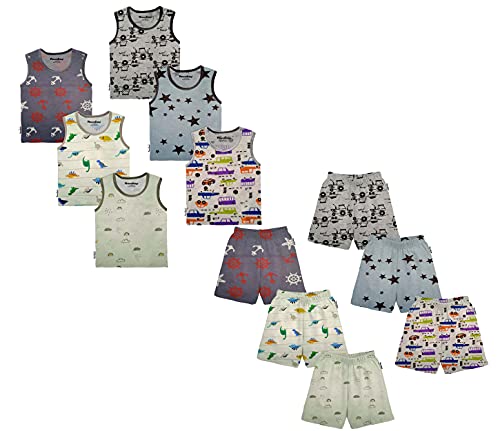 Image of Tinchuk Cotton Sleeveless T-Shirt and Shorts Hero Print Set Pack of 12 (6 Tshirt + 6 Shorts) Multi-Coloured