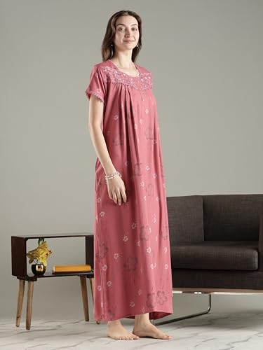 Image of 9shines Label Premium Alpine Maxi Designer Nighty | Floral Print Maxi for Women | Night wear for Women | | Full Length Night Gown for Women | Night Dress for Women Stylish (2467)