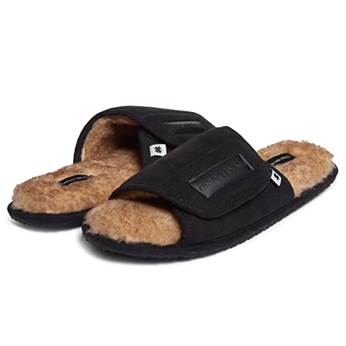 Image of Lucky Brand Mens Microsuede Memory Foam Open Toe Slippers, Cool Adjustable Strap Indoor Outdoor House Sliders for Men