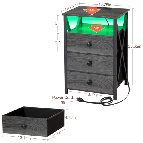 Image of AMHANCIBLE Nightstands Set of 2, LED Night Stand with Charging Station