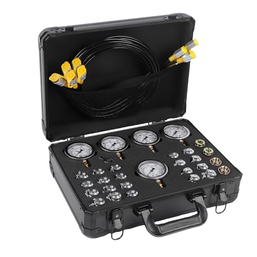 Kit de prueba de presión hidráulica con 5 medidores, 3 mangueras y 24 acoples
