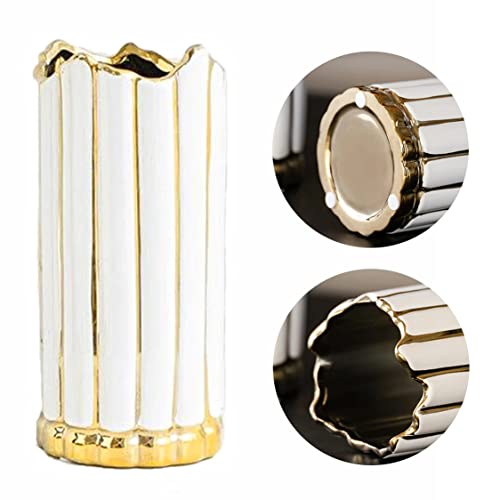 Image of Art Street Decorative Ceramic Vase Nordic White Outline in Gold Small Modern Table Bookshelf Decor Classic Flower Pot for Home, Office, Living Room, Bedroom Decoration (Size : 10.5x24.5 cm)