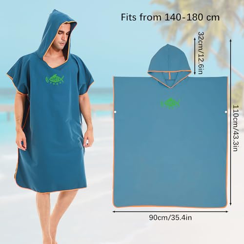 QKTYB Surf Poncho Herren Damen, Umziehhilfe Strand Erwachsene Mikrofaser Ultraleicht und Schnelltrocknend Badeponcho Handtuch Poncho Umziehponcho für Schwimmen Strand