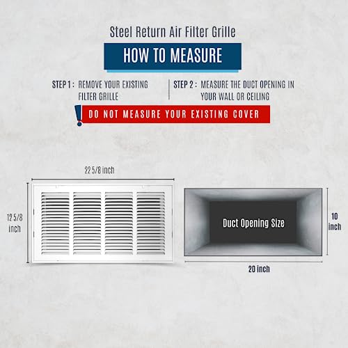 Image of Fits 20x10 Duct Opening | Steel Return Air Filter Grille by Handua [Removable Door] for 1-inch Filters | Vent Cover Grill | White | HVAC Cold Air Intake Grille | Out Dim: 22 5 /8 inchW X 12 5 /8 inchH