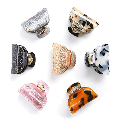 7 Pack Small Acrylic Hair Claw Clips Plastic No-Slip Grip Jaw Hair Clip Hair Jaw Clamp for Girls and Women's Hair Accessories