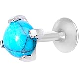 Body Candy 16G 1/4' Turquoise Stainless Steel Internally Threaded Labret Stud Monroe Lip Ring Tragus 6mm