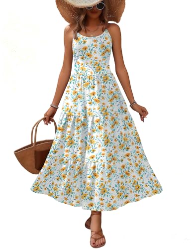 Zeagoo Women Summer Dresses Spaghetti Straps Sleeveless Tiered Flowy A Line Long Sundress Floral Beach Maxi Dress