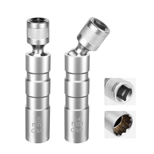 JOLIGAEA 2 Pièces Cle a Bougie Magnétique, Extracteur de Douille Bougie,16mm/14mm Longue, 3/8" - 10mm Flexible Clés à Bougie, Clé à Douille de Retrait pour la Réparation Automobile
