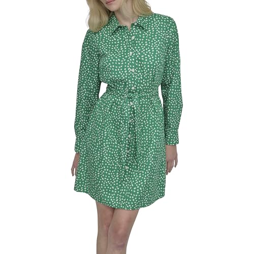 Image of DKNY Women's Long Sleeve Collared Tie Fit & Flare Mini Dress