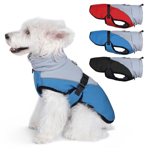 Savlot Hundemantel: Reflektierende Hunde-Wintermäntel mit Verstellbarer Schnalle, Wasserfest, für kleine, Mittelgroße und Große Hunde, Blau, M