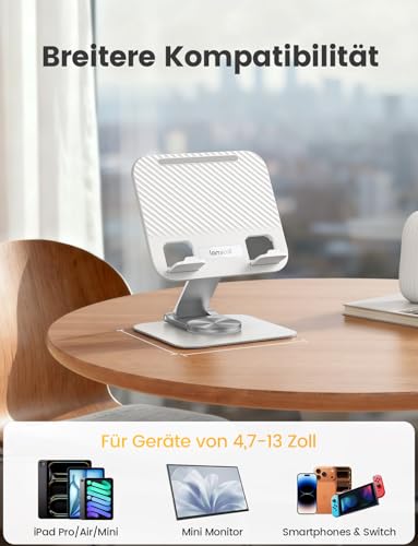 Lamicall Tablet Ständer, Tablet Halterung Tisch - [360° Drehbare Metallbasis] Faltbarer iPad Ständer für Schreibtisch, Verstellbarer Tablet halter Tabletständer für iPad Pro Air Mini, Samsung, 4,7-13\