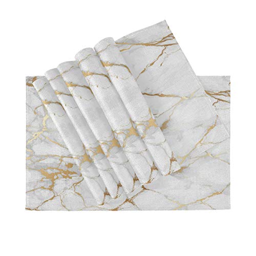 One Bear Marble Placemats White And Gold Texture Placemat Table Mats Non Slip Heat Resistant Placemats For Dining Table Kitchen Holiday Party Set Of 6 #TOP3