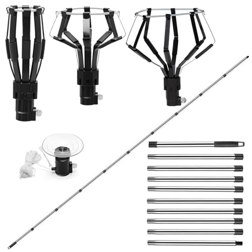 TerraShine ランプチェンジャー 電球チェンジャー 電球交換棒 Ledランプチェンジャー 高所電球交換用 伸縮式 延長ポール 多様アダプター 電球交換 高所作業 フルーツ収穫 家庭オフィス果樹園対応 アダプター付き バスケットと吸盤付き（10段伸縮ポール-355cm）