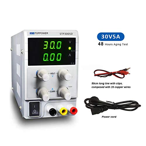 Fuente de alimentación de laboratorio de CC 30V / 5A 3-digital regulada Salida única 110V / 220V, con cable de cocodrilo, enchufe de alimentación de la UE (EU Plug)