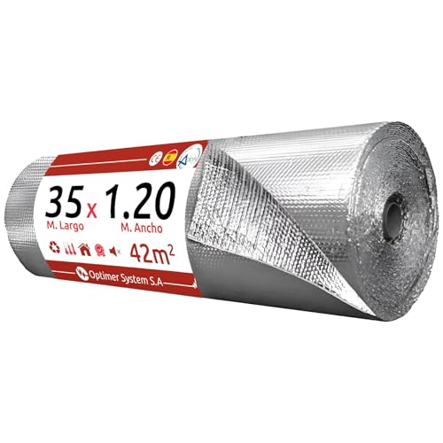 AISLANTE TERMICO | Reduce el Frio y el Calor |100% ALUMINIO| Rollo Aislante Termico para Ventana, Pared, Suelo, Techo, Coche, Garaje, Camper, Aire Acondicionado [ 1.20 X 35 ] (42m²)