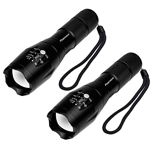 Ploarnovo Tactical Flashlight Military Grade 2000 Lumen 5 Mode Waterproof Led Flashlights Torch,2-Pack