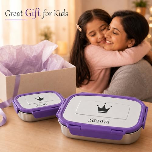 Image of Personalized Stainless Steel Tiffin Box for Kids - Name & Character Engraved | Durable Leak-Proof School & Office Lunch Box with Inner Container & Locking Clip | Food Safe & Travel-Friendly
