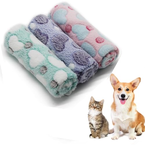 KASTWAVE Pet Blankets Set Soft Dog Cat Fleece Blankets Super Soft Warm Sleep Mat Fluffy Premium Fleece Pet Blanket Pack of 3 76cm x 52cm(31x20)