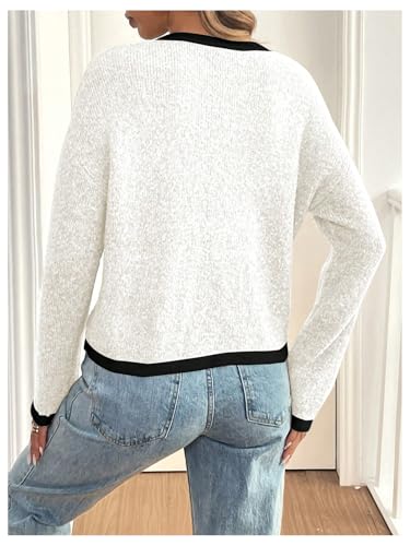 Image of MakeMeChic Women's Knitted Cardigan Sweater Casual Button Front Long Sleeve Crew Neck Sweaters Tops White Medium